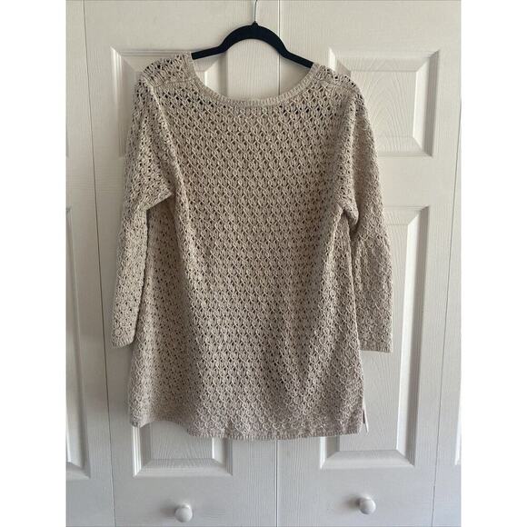 J. Jill Women's Medium‎ Tan Sweater Open Knit Fisherman Coastal Large Hole Knit - Picture 7 of 7